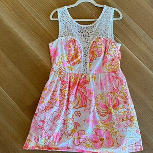 Lilly Pulitzer Floral Dress with Lace Sz 12